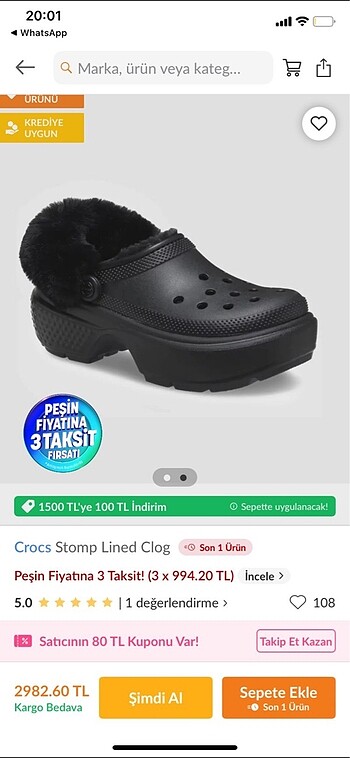 38 Beden siyah Renk Crocs stomp tüylü terlik