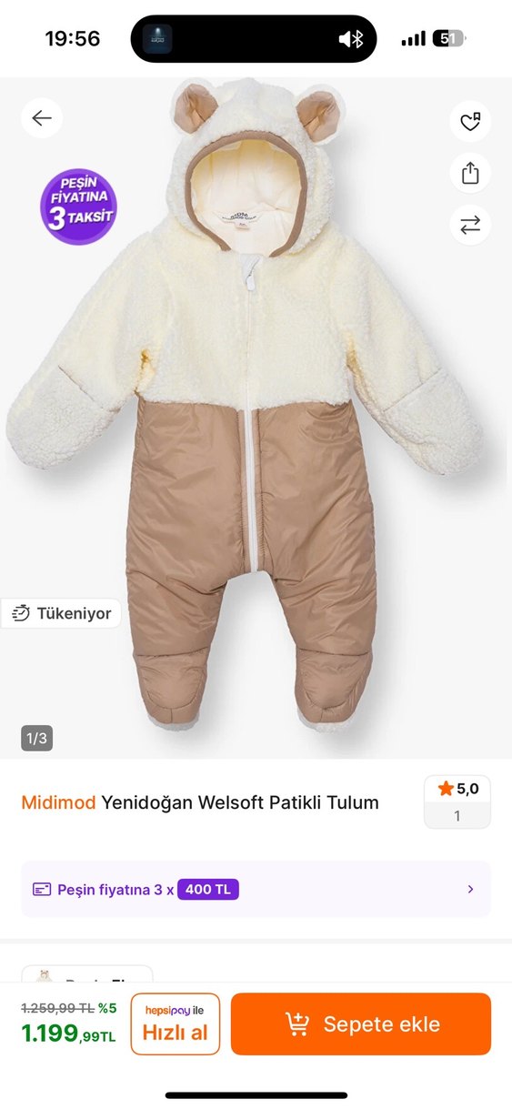 Kapüşonlu Kürklü Bebek Tulum - Görsel 3