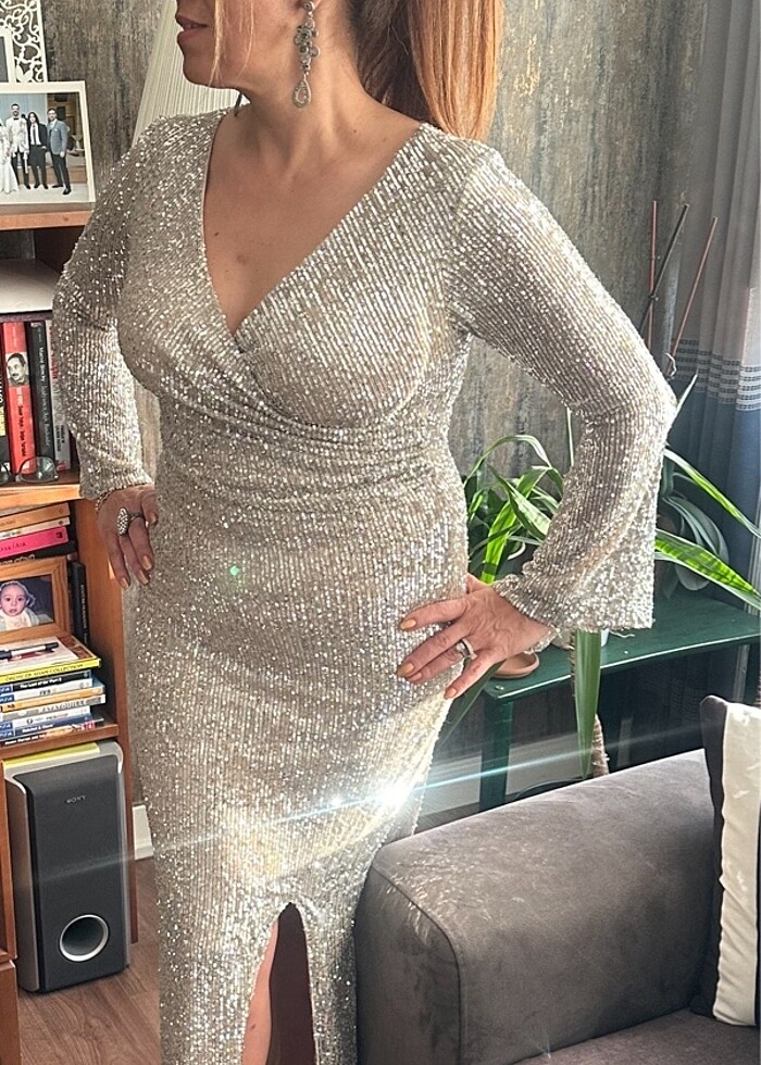 Abiye elbise gümüş - Görsel 2