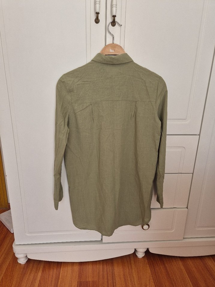 Kadın Haki Keten Gömlek Uzun Kollu - Görsel 3