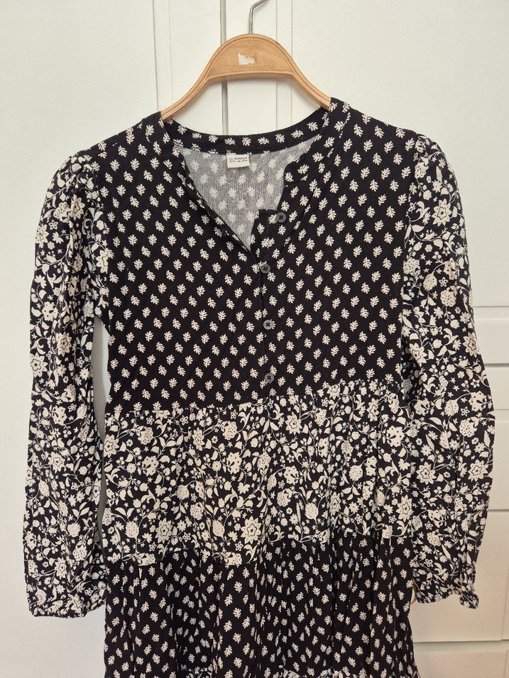 Uzun Kollu Siyah Baskılı Bohem Mini Elbise - Görsel 3