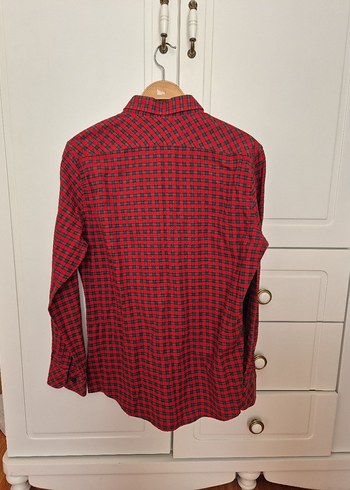 Kırmızı Kareli Düğmeli erkek Gömlek - Görsel 5