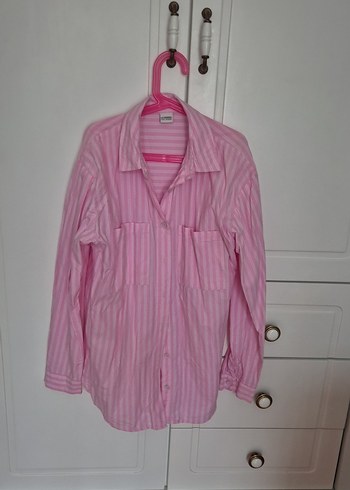 Pembe Uzun Kollu Pamuklu Gömlek - Görsel 5