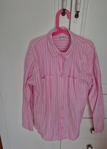 Pembe Uzun Kollu Pamuklu Gömlek - Görsel 4