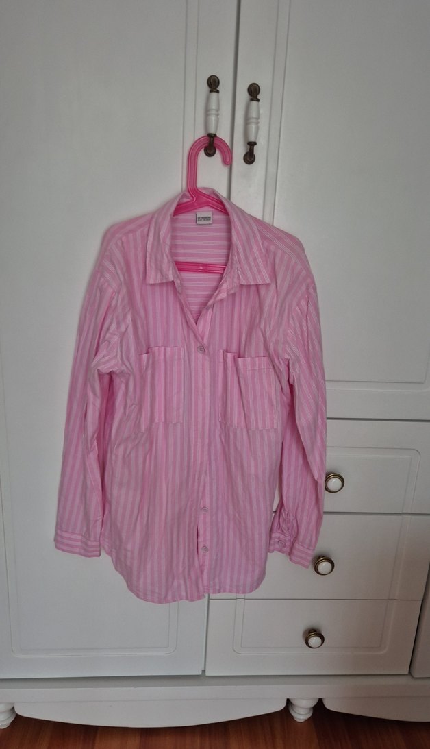 Pembe Uzun Kollu Pamuklu Gömlek - Görsel 5