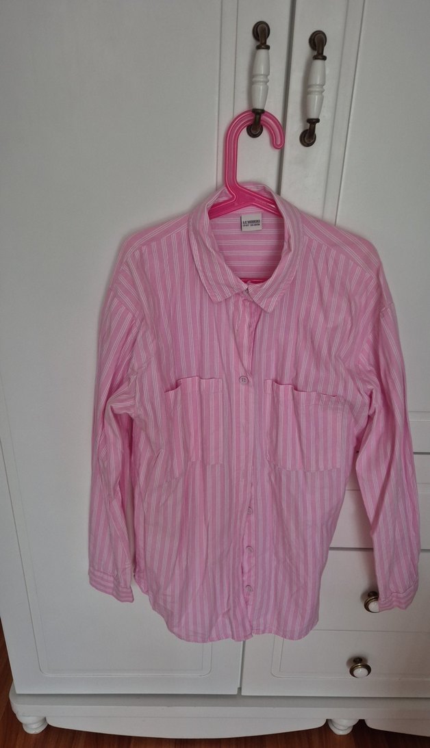 Pembe Uzun Kollu Pamuklu Gömlek - Görsel 4