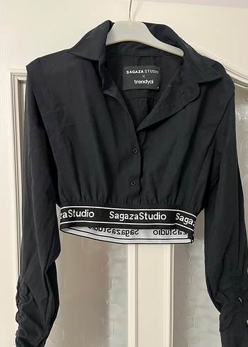 SagazaStudio Siyah Mini Crop Gömlek