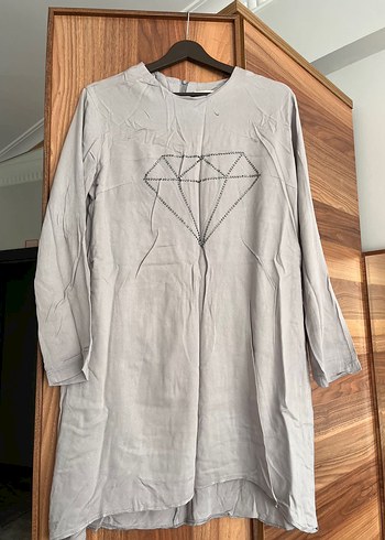 Zara Gri Nakışlı Kadın Keten Takım