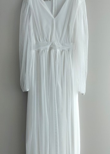 Beyaz Uzun elbise - Görsel 2