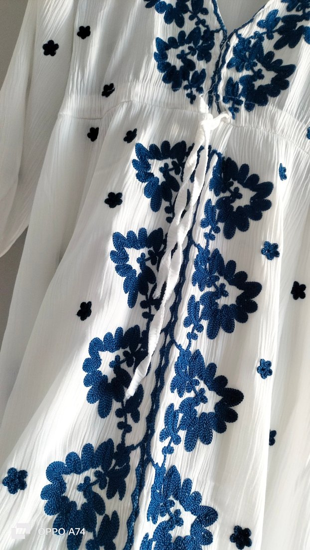 Nakışlı Beyaz Uzun Bohem Elbise - Görsel 4