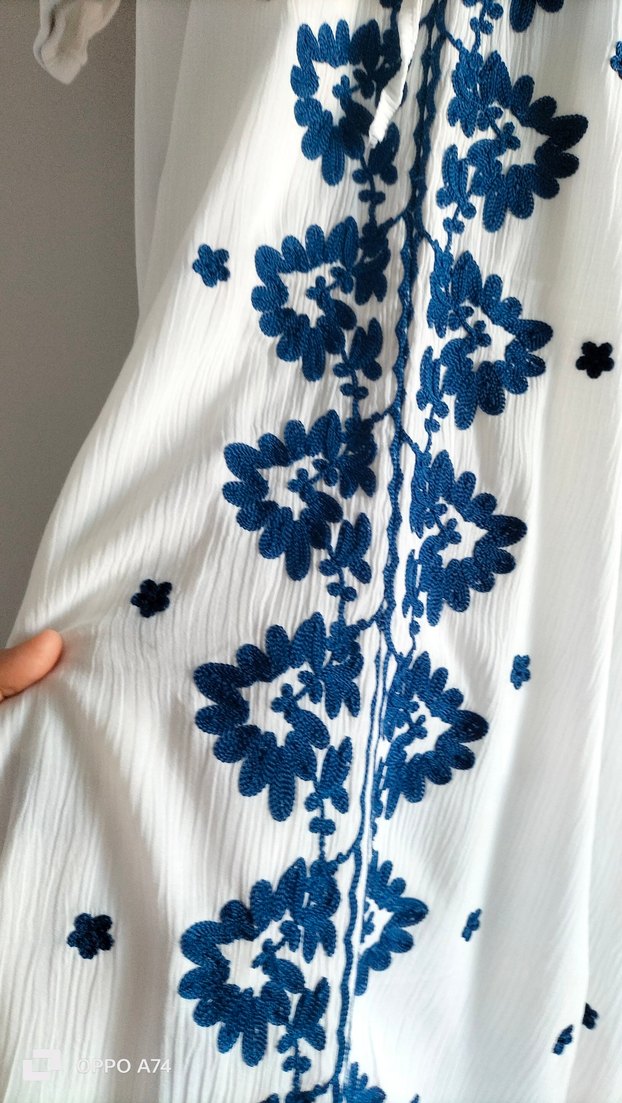 Nakışlı Beyaz Uzun Bohem Elbise - Görsel 3