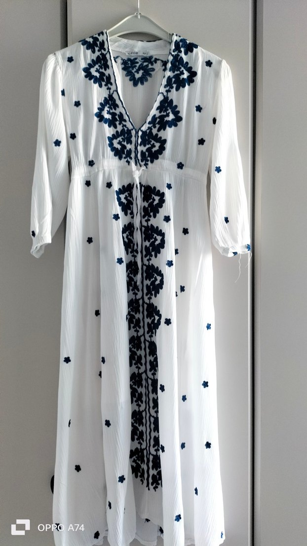 Nakışlı Beyaz Uzun Bohem Elbise - Görsel 2