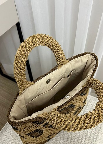 Kahverengi Leopar Desenli Örgü Kadın Çanta - Görsel 3