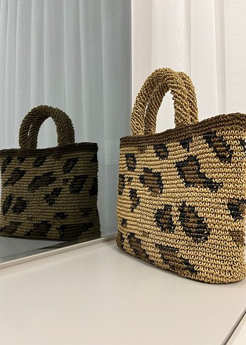 Kahverengi Leopar Desenli Örgü Kadın Çanta - Görsel 2