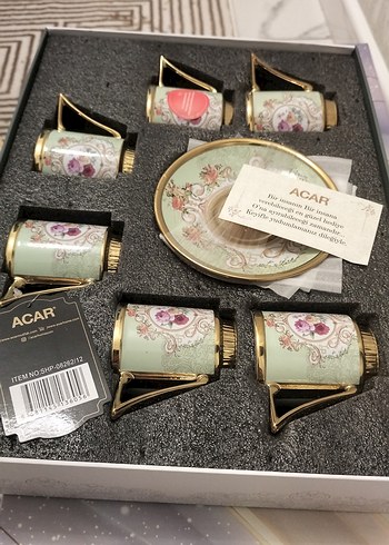 Altın Detaylı Pastel Renkli Porselen Fincan Takımı - Görsel 2