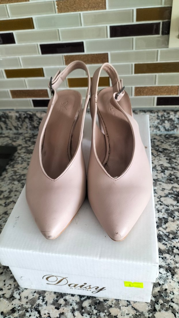 Bej Deri Tokalı Kadın Topuklu Ayakkabı - Görsel 2