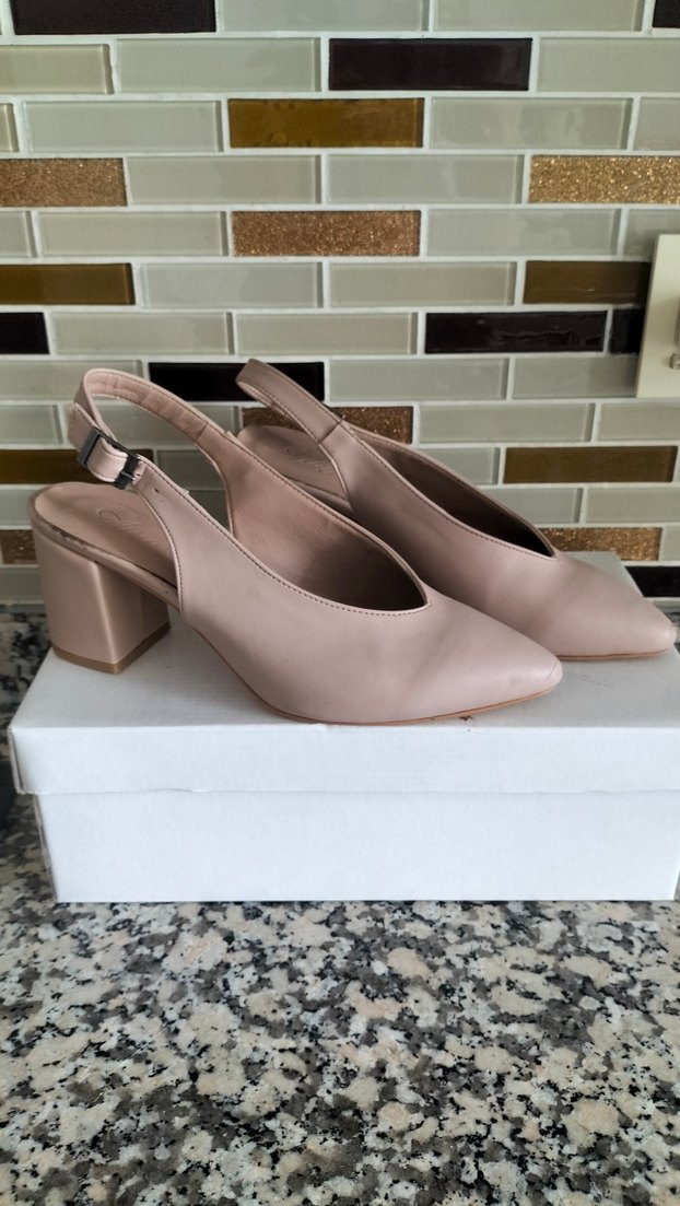 Bej Deri Tokalı Kadın Topuklu Ayakkabı - Görsel 5