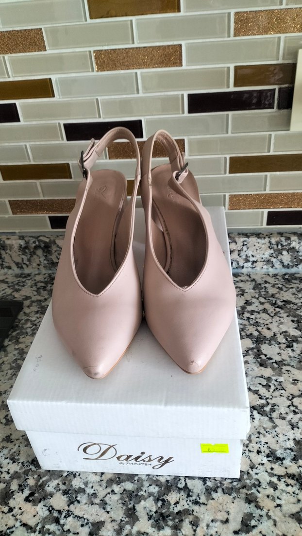 Bej Deri Tokalı Kadın Topuklu Ayakkabı - Görsel 4