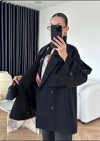 Zara Kemerli Siyah Midi Trençkot