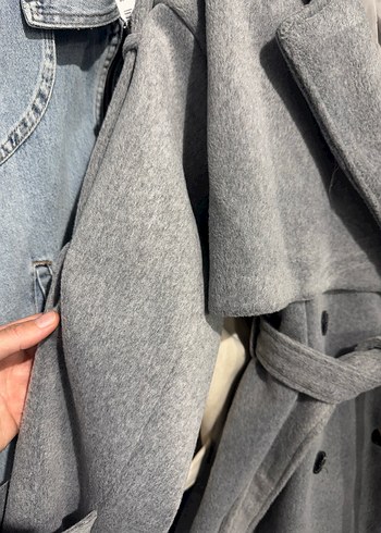 Bershka Gri Kuşaklı Uzun Kaban