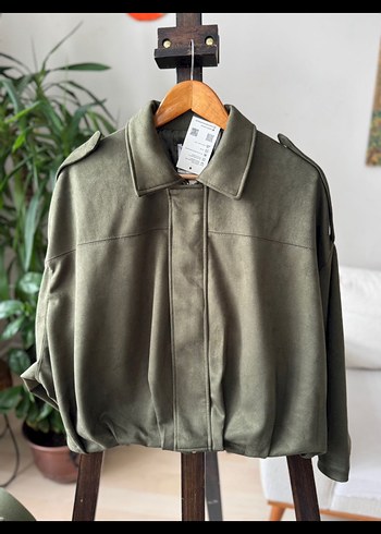 Bershka Haki Kadın Süet Ceket Yüksek Yaka
