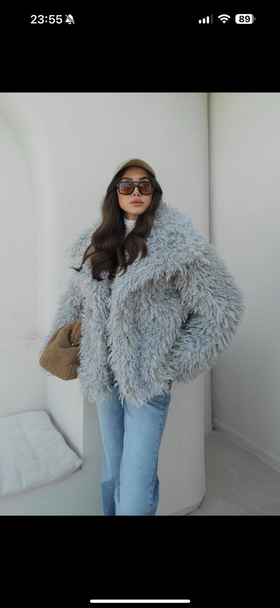 Bej Uzun Kollu Salaş Midi Kürk Ceket - Görsel 3