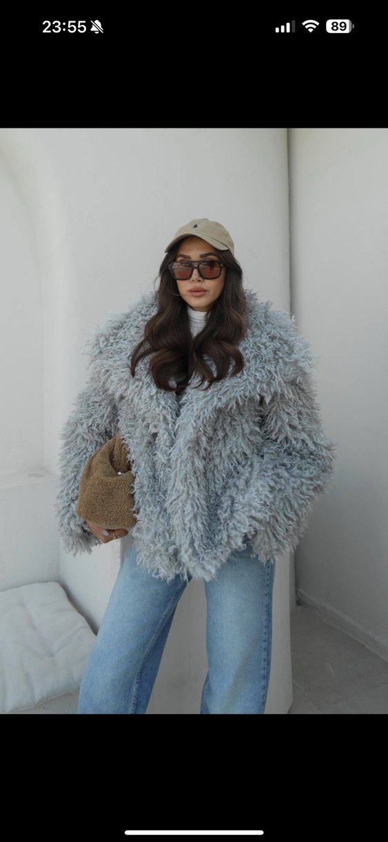 Bej Uzun Kollu Salaş Midi Kürk Ceket - Görsel 4