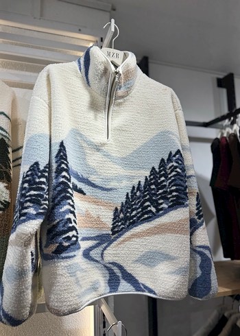 Yüksek Yakalı, Baskılı Kadın Sweatshirt - Görsel 8