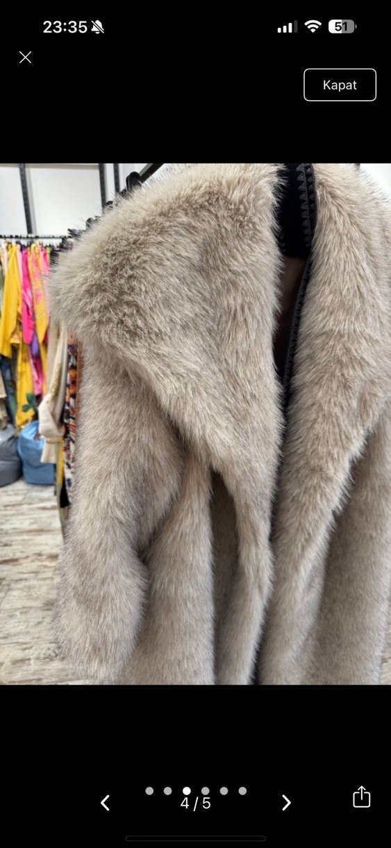 Bej Uzun Peluş Kadın Kaban - Görsel 4