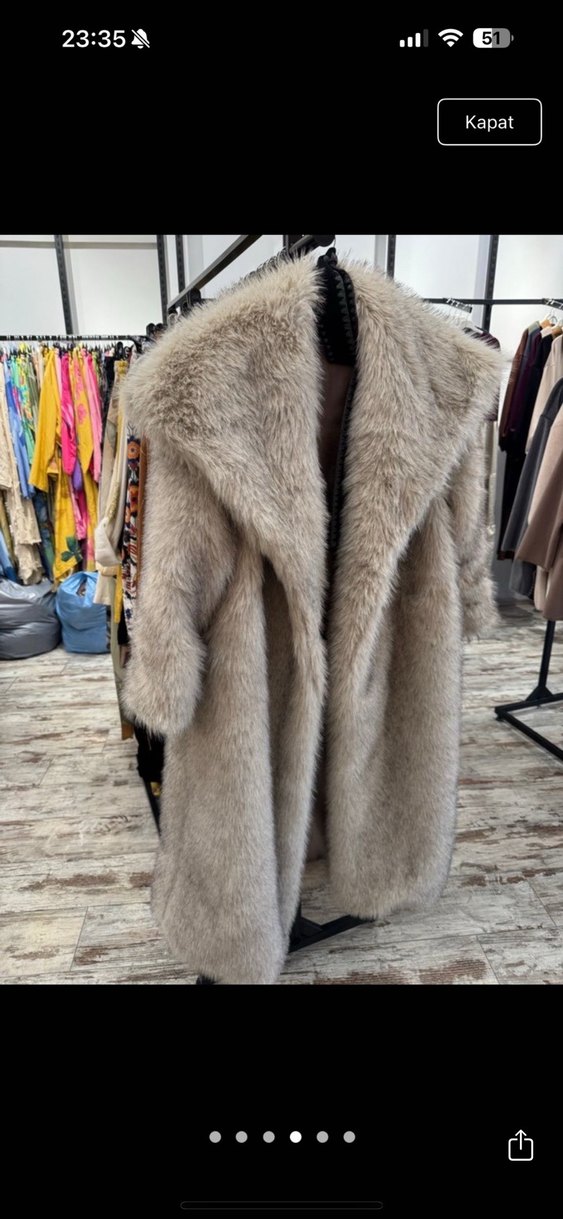 Bej Uzun Peluş Kadın Kaban - Görsel 5