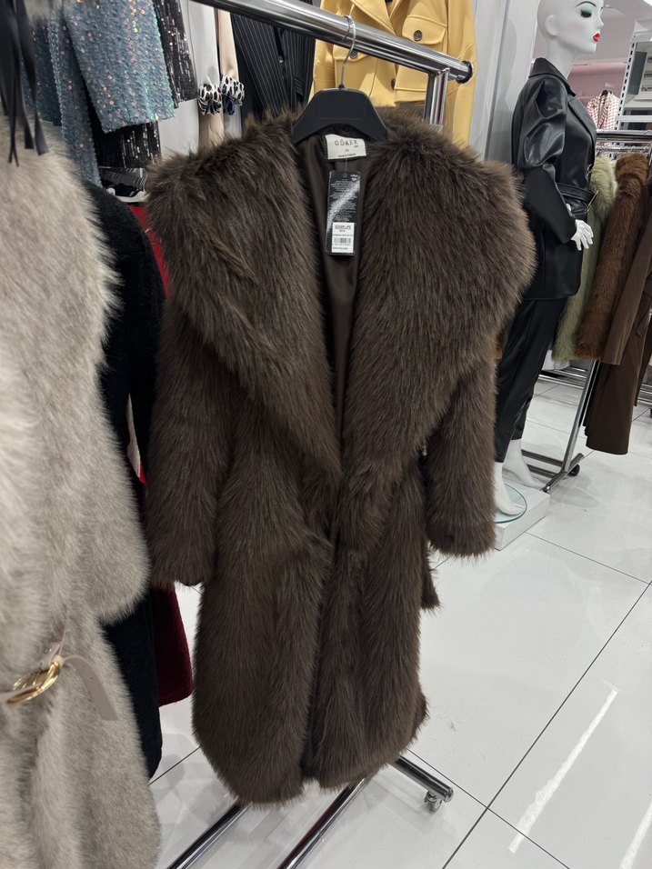 Kahverengi Uzun Kollu Suni Kürk Kaban - Görsel 2