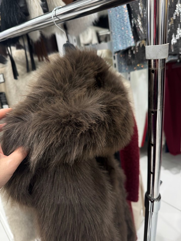 Kahverengi Uzun Kollu Suni Kürk Kaban - Görsel 5