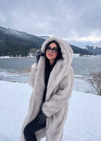 Bej Uzun Kadın Suni Kürk Kaban - Görsel 2