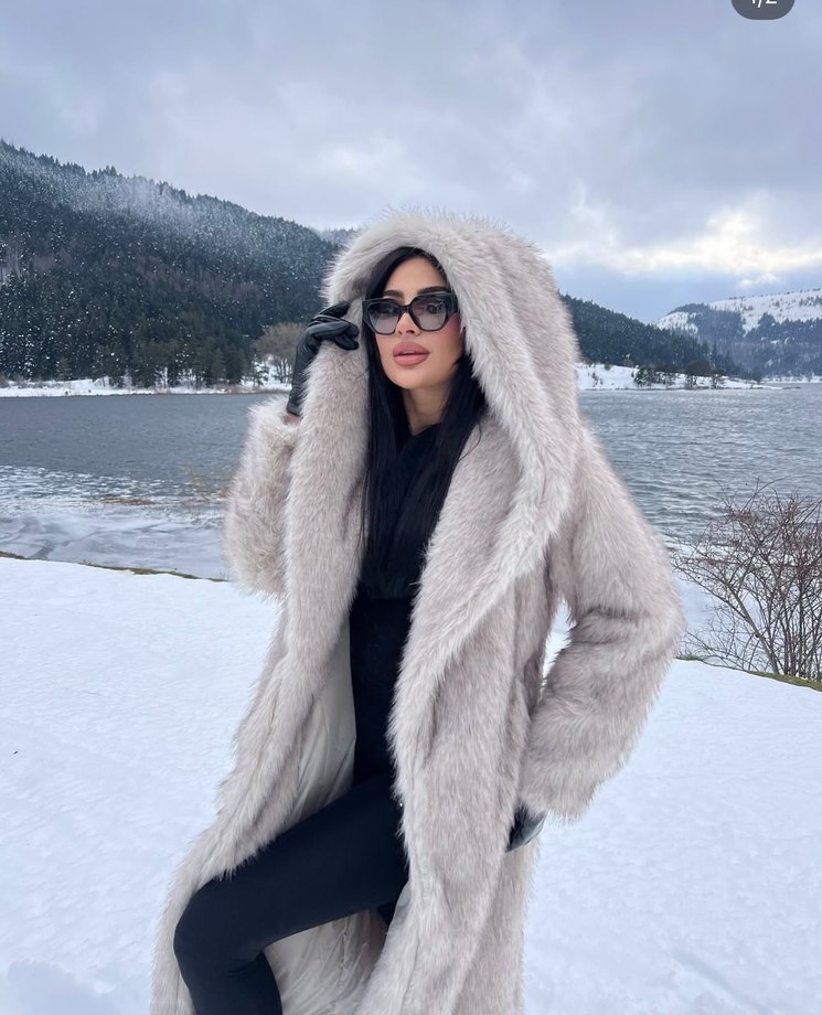 Bej Uzun Kadın Suni Kürk Kaban - Görsel 3