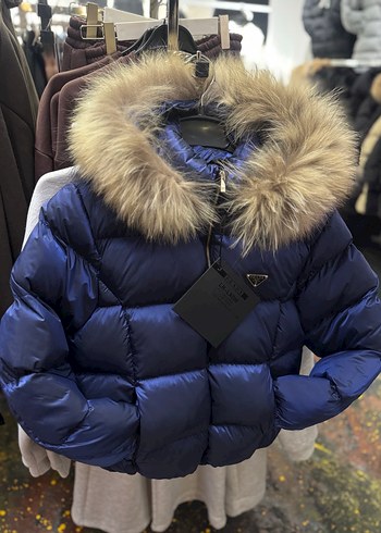 Kürklü Mavi Mini Kışlık Kadın Mont - Görsel 2