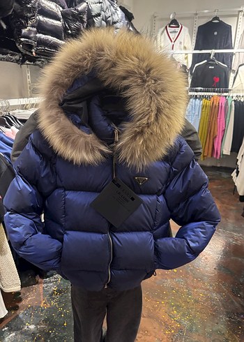 Kürklü Mavi Mini Kışlık Kadın Mont - Görsel 5