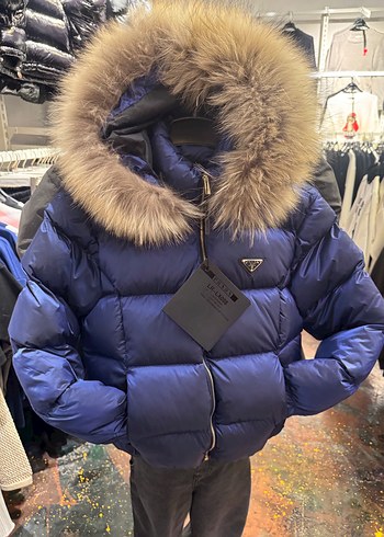 Kürklü Mavi Mini Kışlık Kadın Mont - Görsel 3