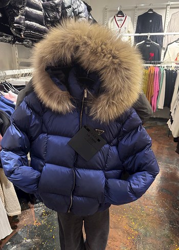 Kürklü Mavi Mini Kışlık Kadın Mont - Görsel 7