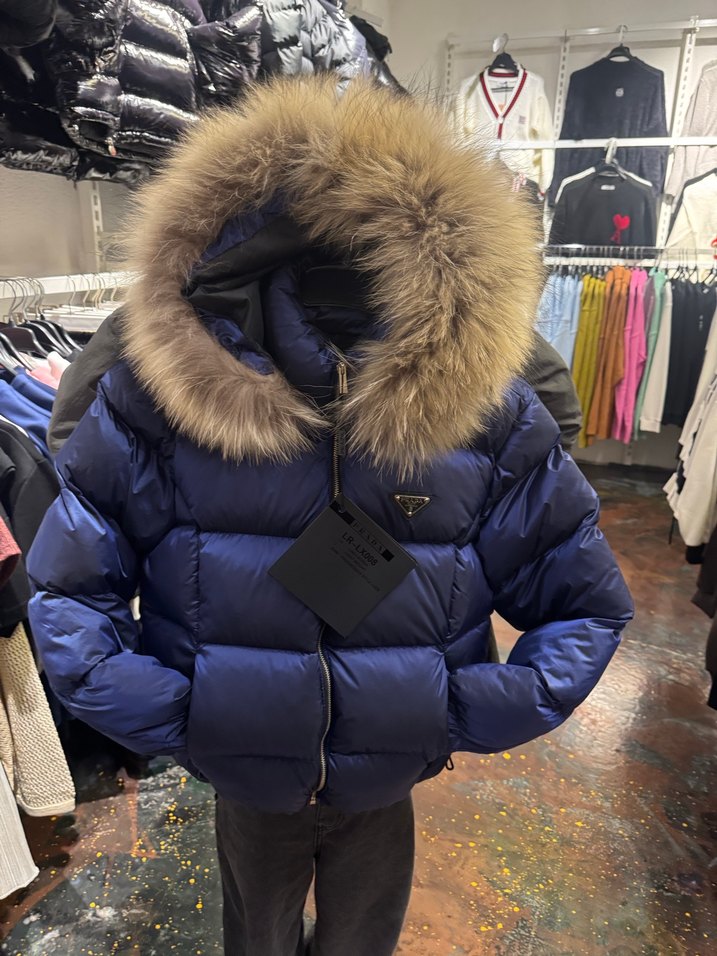 Kürklü Mavi Mini Kışlık Kadın Mont - Görsel 5