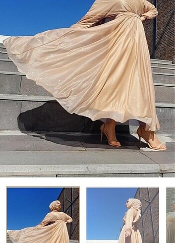 m Beden camel Renk Simli abiye