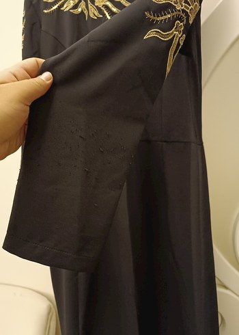 xxl Beden Siyah Nakışlı Uzun Kollu Uzun Elbise