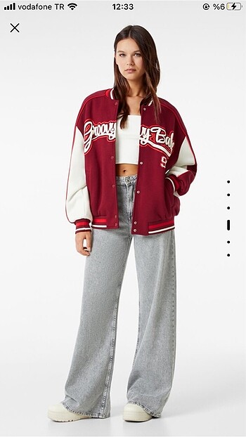 s Beden bordo Renk BERSHKA KOLEJ BOMBER CEKET