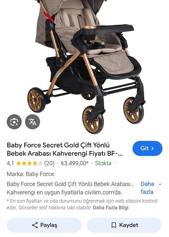 Baby Force Secret Gold Çift Yönlü Bebek Arabası