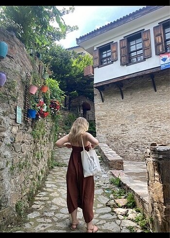 s Beden Bohem Tarzı Kahverengi Uzun Pamuklu Elbise