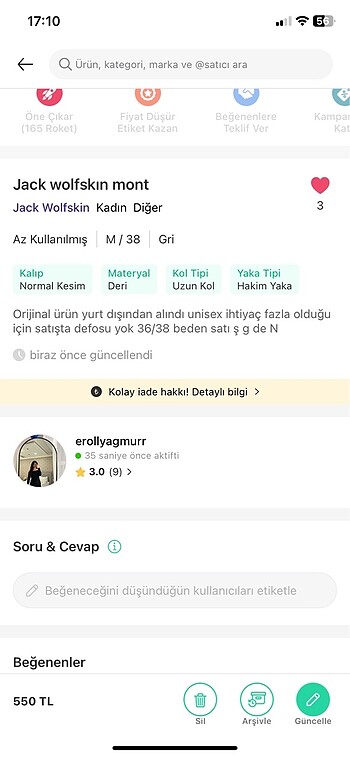 s Beden gri Renk Mont jack wolfskın