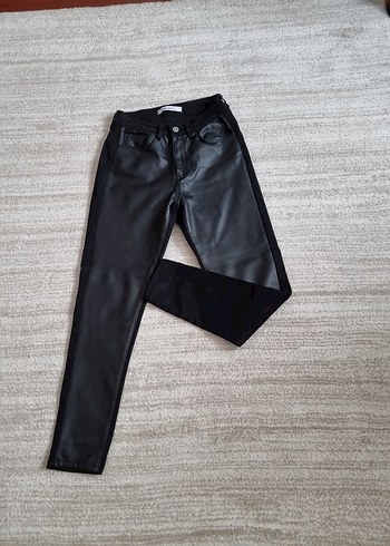 Siyah Deri Kadın Dar Paça Pantolon