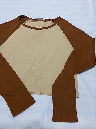 Renk bloklu crop bluz