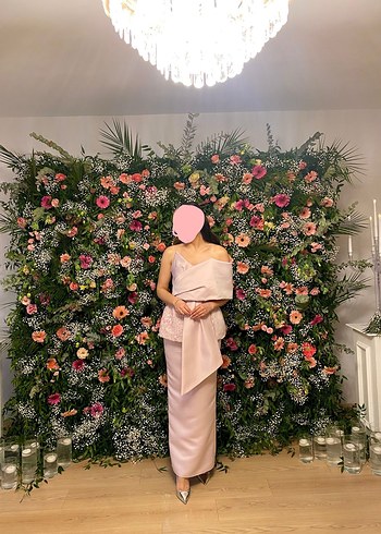 Pudra Pembe Peplum Detaylı Abiye Elbise