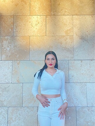 Polo yaka beyaz crop