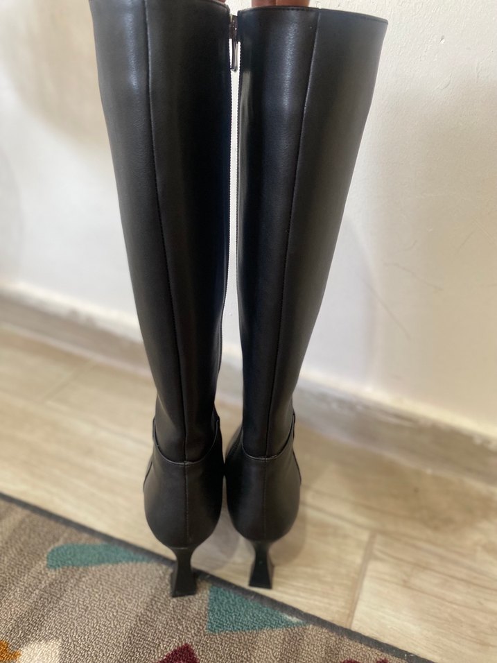 Siyah Kadın Dizüstü Stiletto Topuklu Çizme - Görsel 4